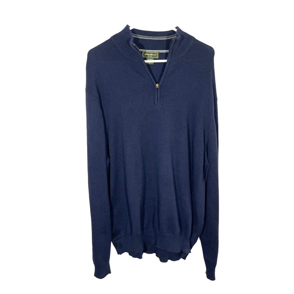 Eddie Bauer Men's Long Sleeve 1/4 Zip Blue Sweater Pullover L Cotton/Cashmere